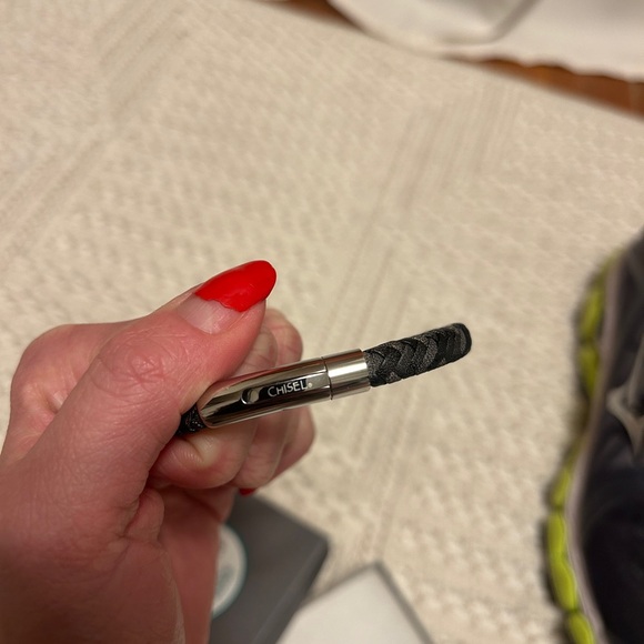 Chisel Stainless Steel Brushed & Polished Black Woven Leather 8.5 inch Bracelet - Picture 4 of 4